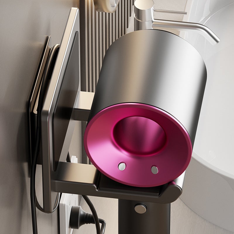 Self-Adhesive Hair Dryer Storage Rack – Modern Wall-Mounted Holder in Gun Ash - Image 4